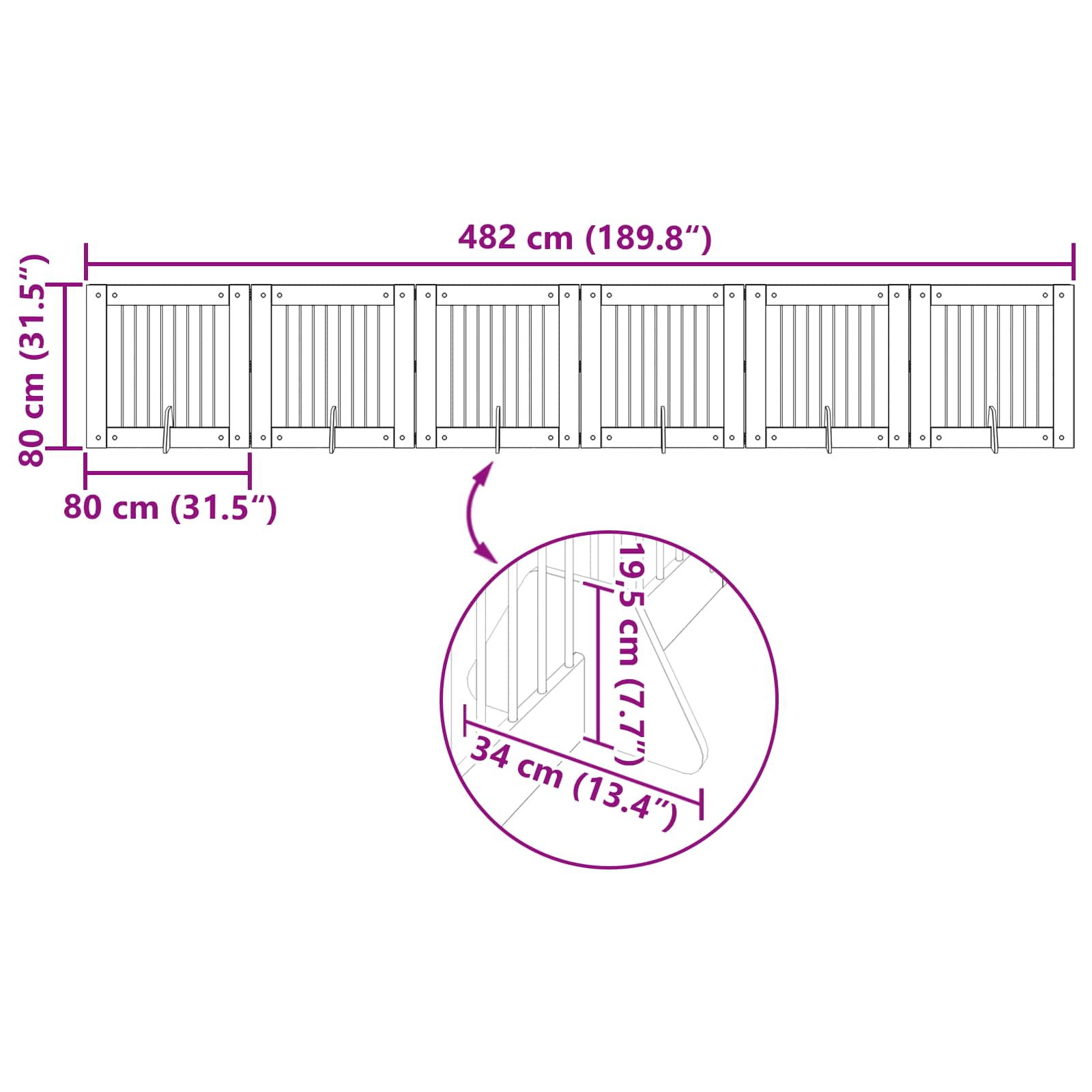 vidaXL Bramka dla psów z podpórkami 6 pcs Dąb wędzony 80 x 80 cm
