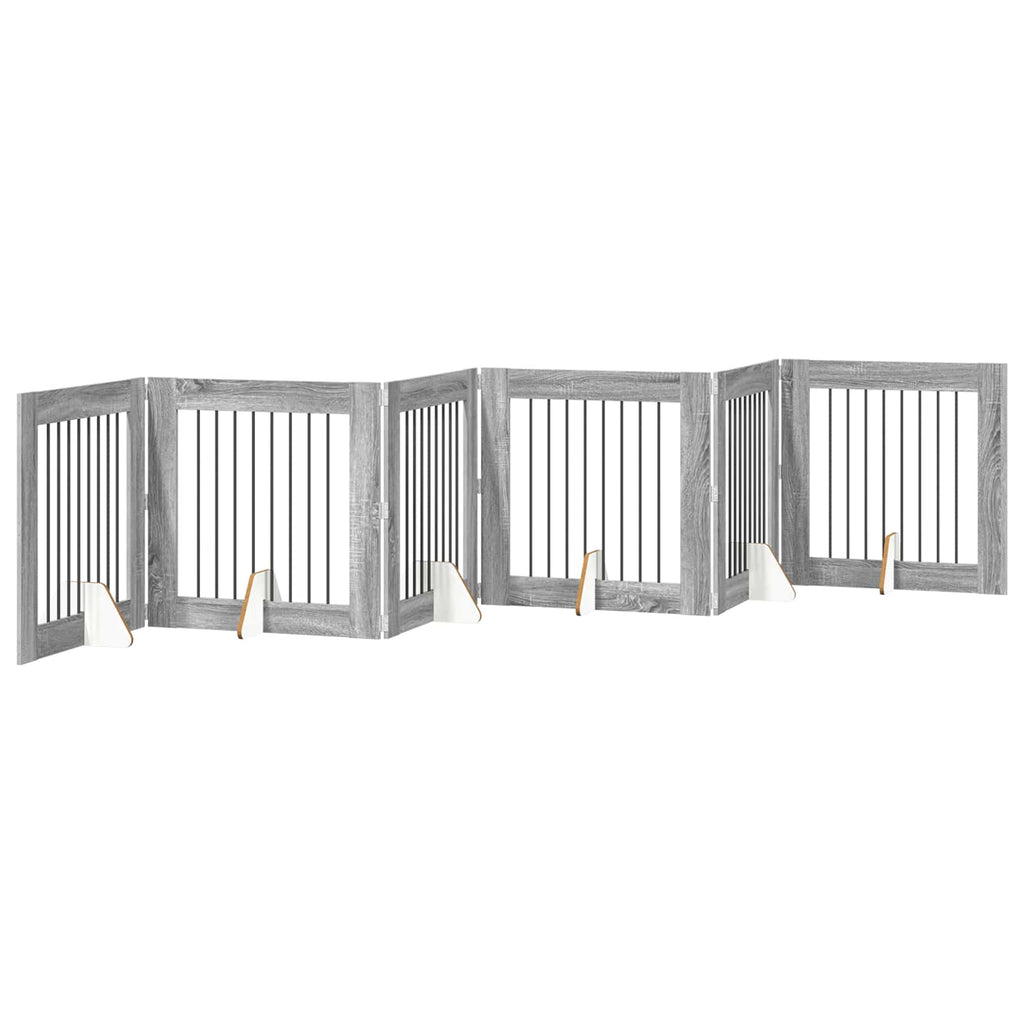 vidaXL Bramka dla psów z podpórkami 6 pcs Szary Sonoma 80 x 80 cm