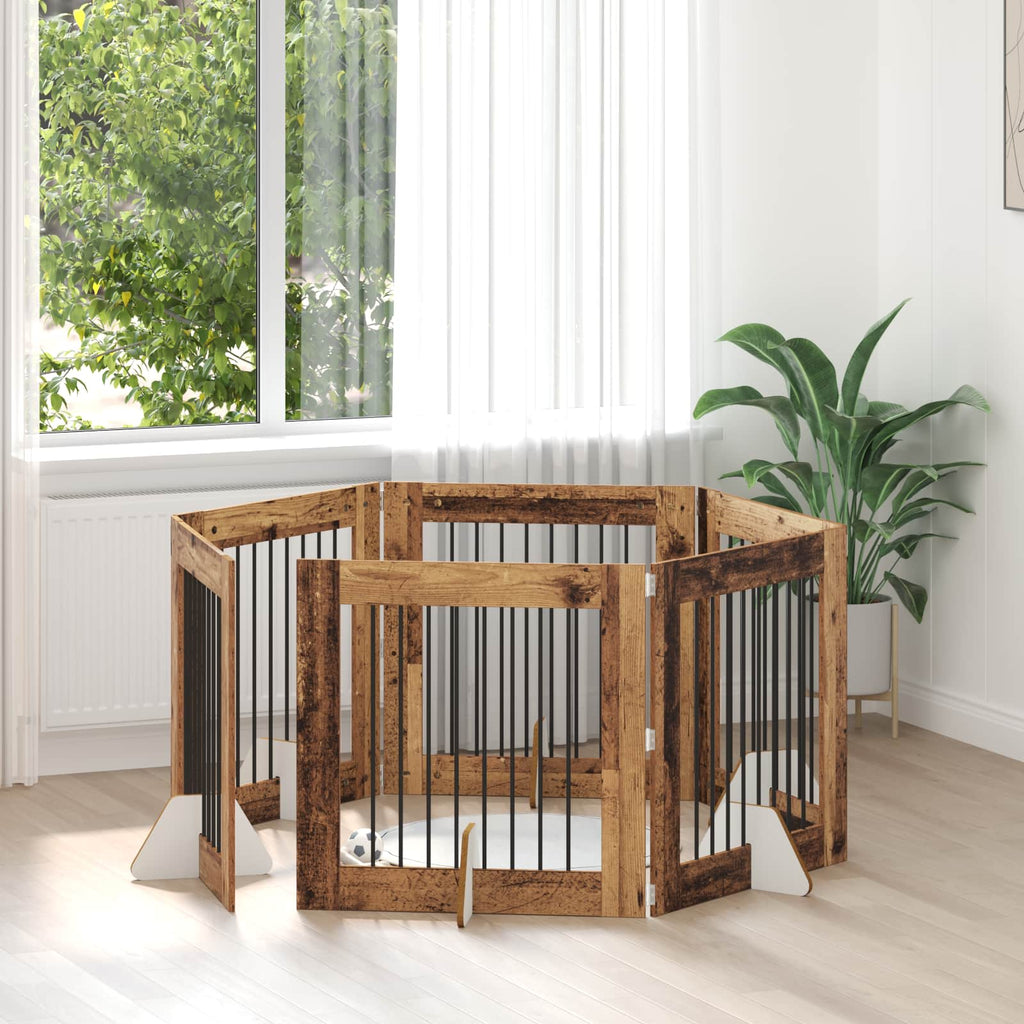 vidaXL Bramka dla psów z podpórkami 6 pcs Stare drewno 80 x 80 cm