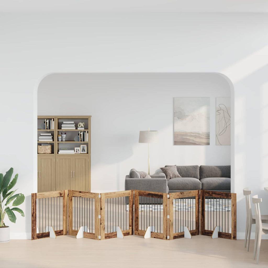 vidaXL Bramka dla psów z podpórkami 6 pcs Stare drewno 80 x 80 cm
