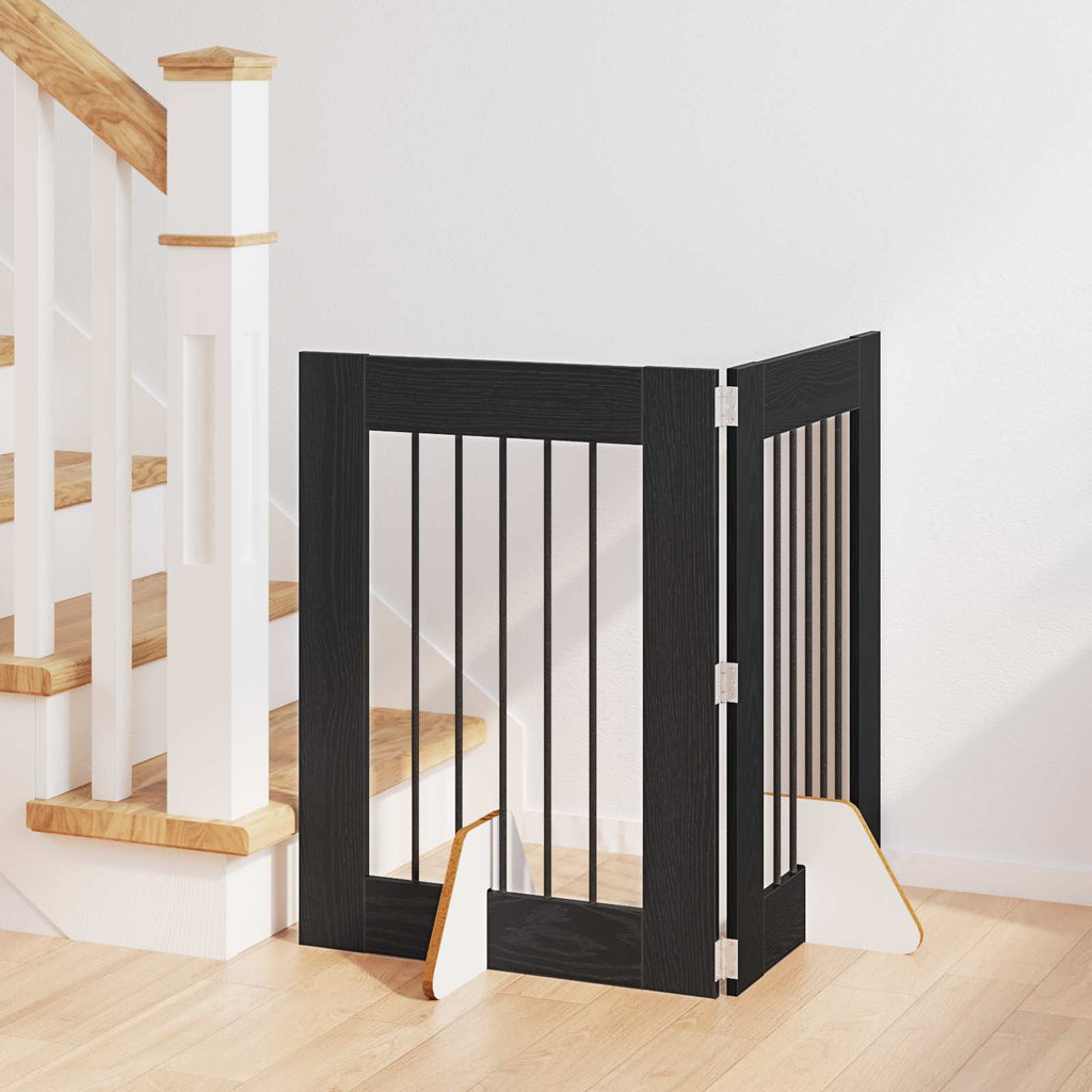 vidaXL Bramka dla psów z podpórkami 2 pcs Czarny dąb 60 x 80 cm