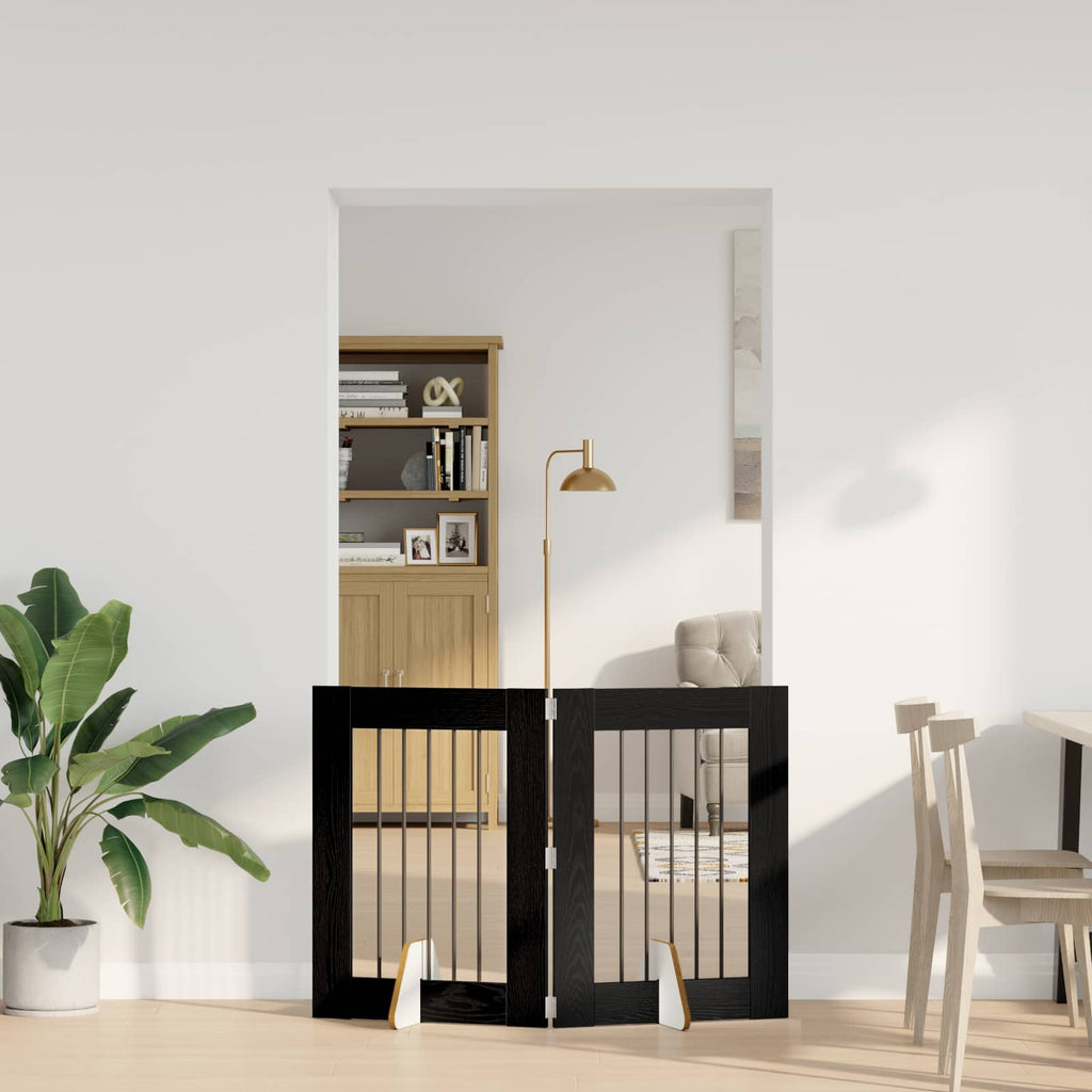 vidaXL Bramka dla psów z podpórkami 2 pcs Czarny dąb 60 x 80 cm