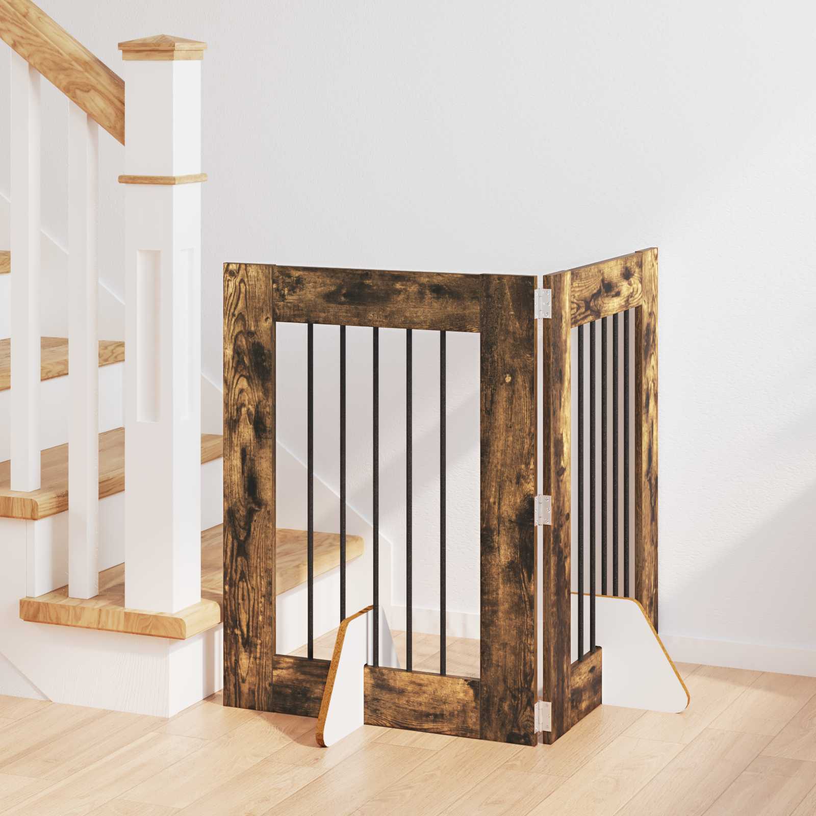 vidaXL Bramka dla psów z podpórkami 2 pcs Dąb wędzony 60 x 80 cm