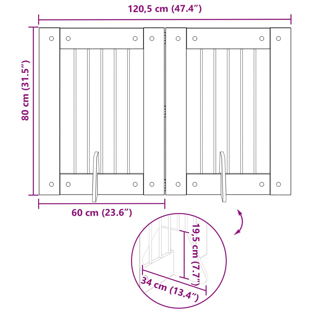 vidaXL Bramka dla psów z podpórkami 2 pcs Dąb wędzony 60 x 80 cm