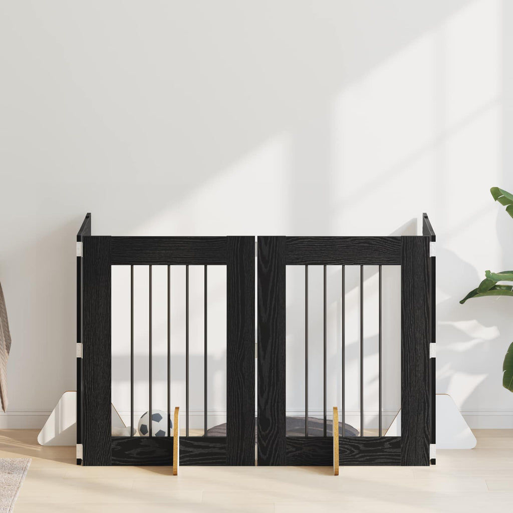 vidaXL Bramka dla psów z podpórkami 4 pcs Czarny dąb 60 x 80 cm