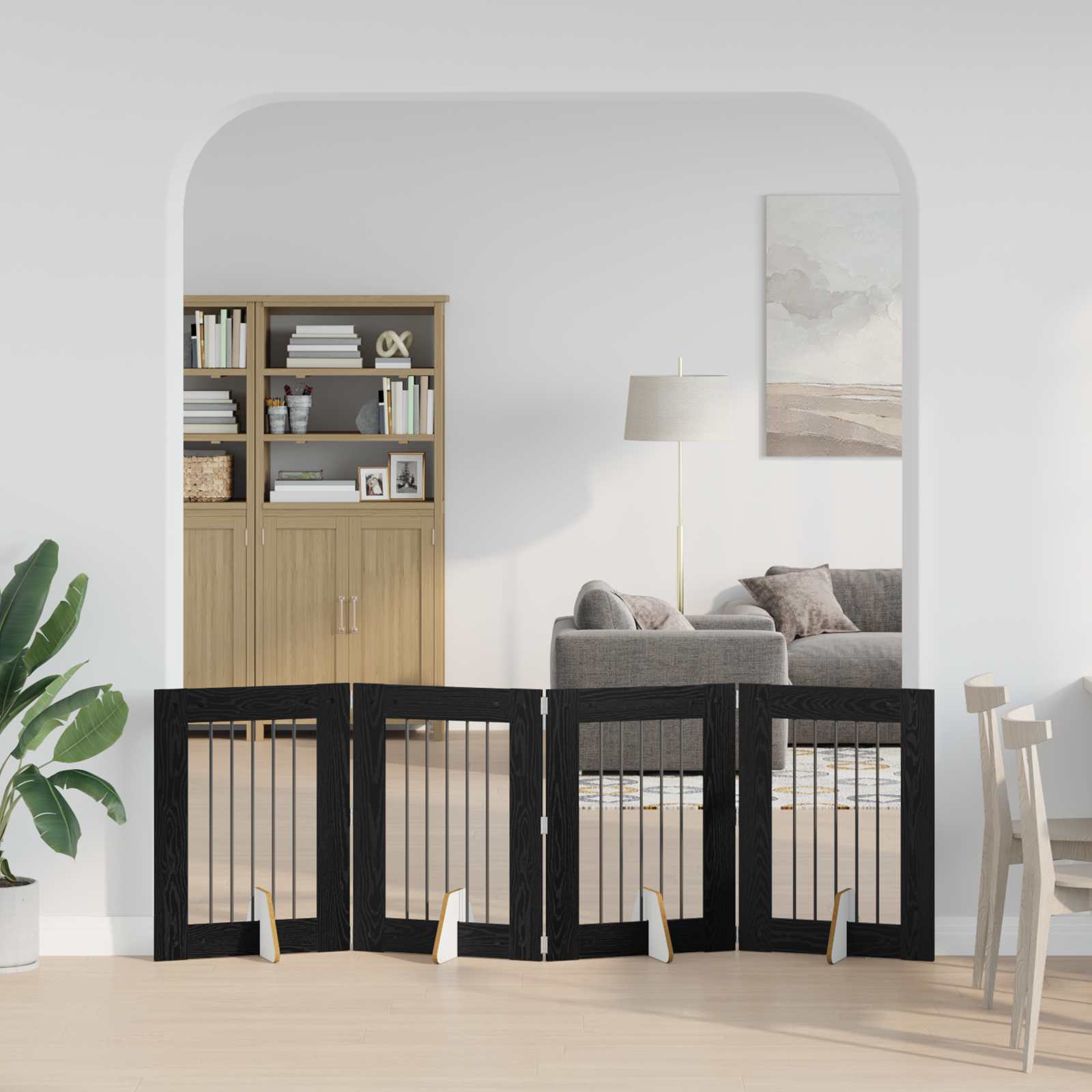 vidaXL Bramka dla psów z podpórkami 4 pcs Czarny dąb 60 x 80 cm