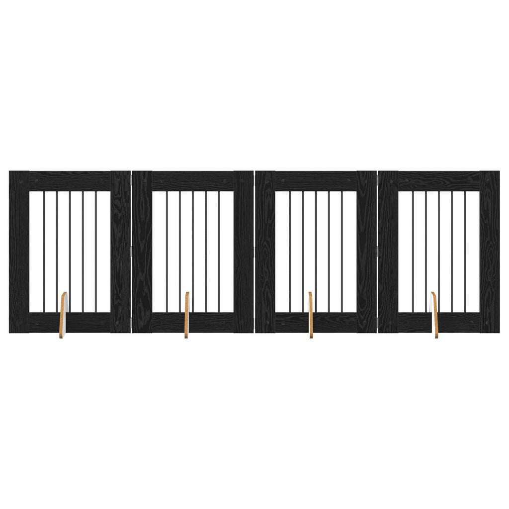 vidaXL Bramka dla psów z podpórkami 4 pcs Czarny dąb 60 x 80 cm