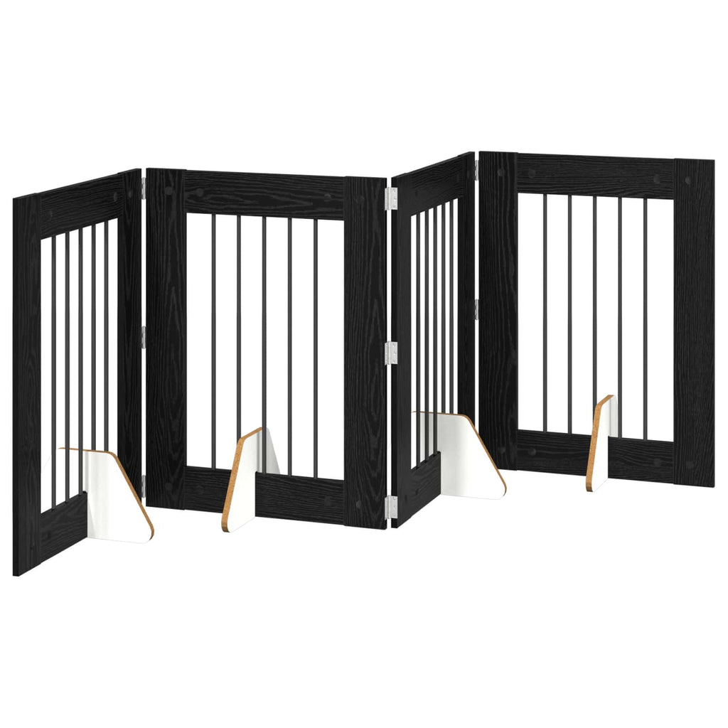 vidaXL Bramka dla psów z podpórkami 4 pcs Czarny dąb 60 x 80 cm