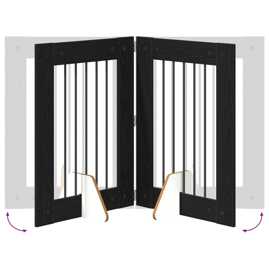 vidaXL Bramka dla psów z podpórkami 4 pcs Czarny dąb 60 x 80 cm