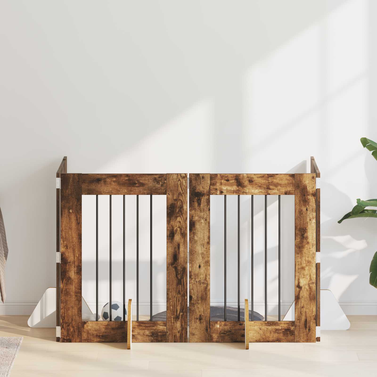 vidaXL Bramka dla psów z podpórkami 4 pcs Dąb wędzony 60 x 80 cm