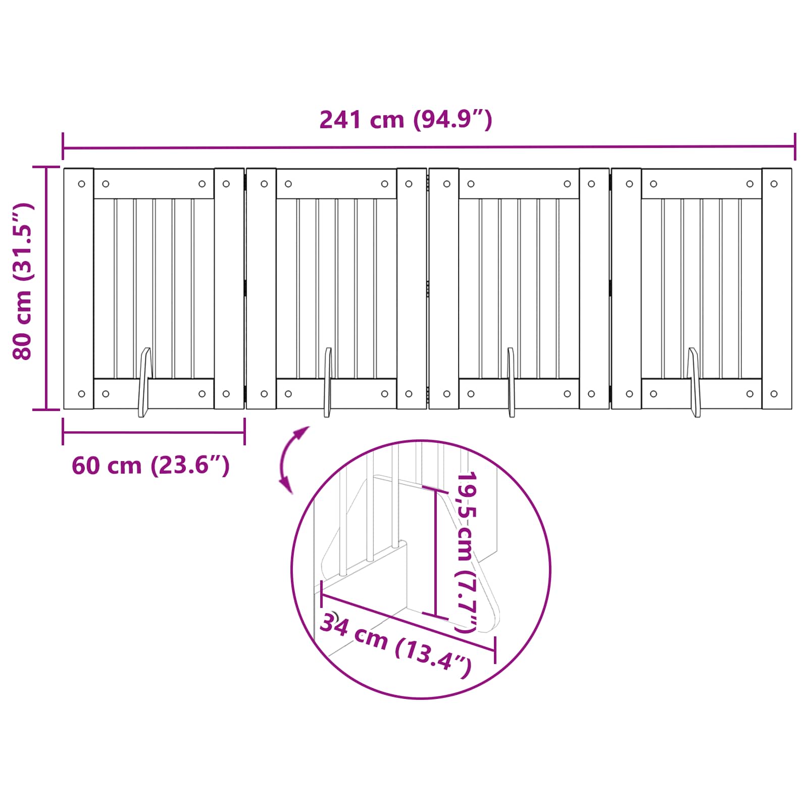 vidaXL Bramka dla psów z podpórkami 4 pcs Dąb wędzony 60 x 80 cm