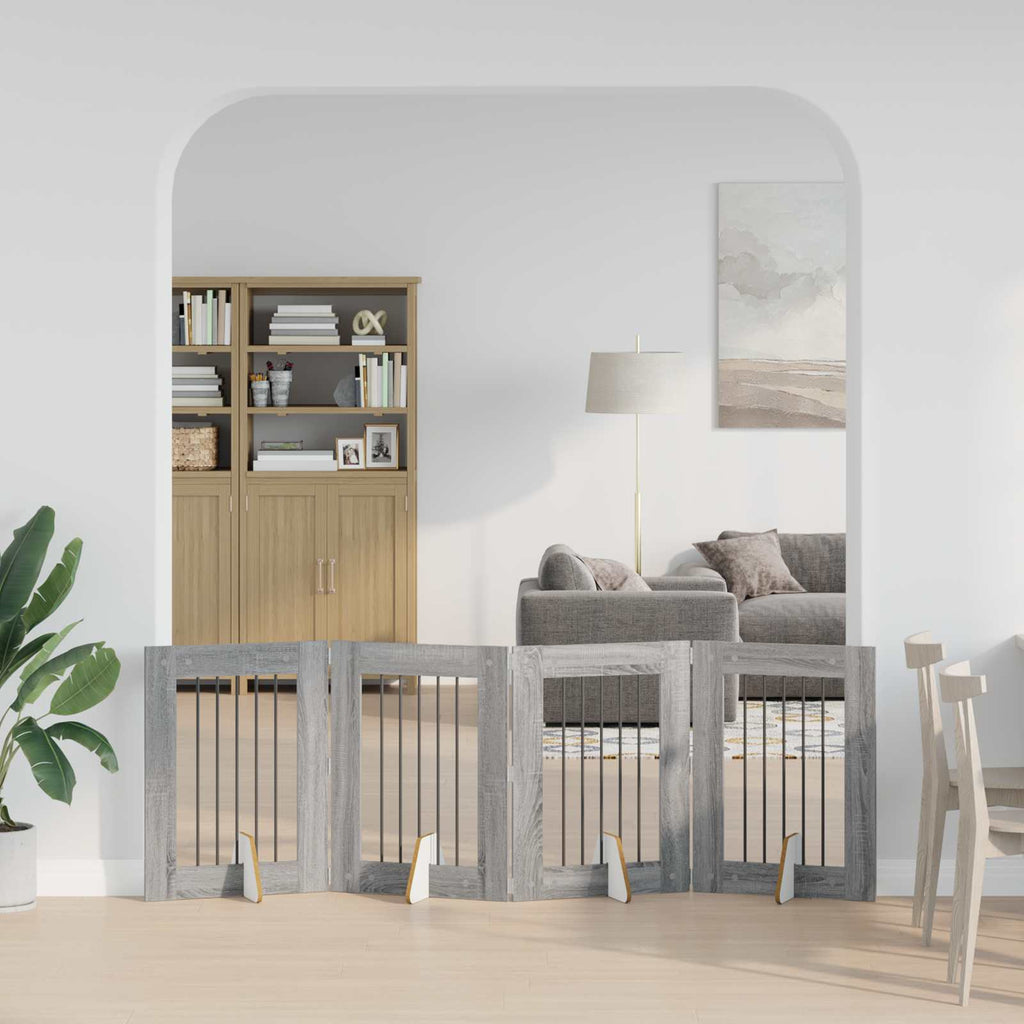vidaXL Bramka dla psów z podpórkami 4 pcs Szary Sonoma 60 x 80 cm