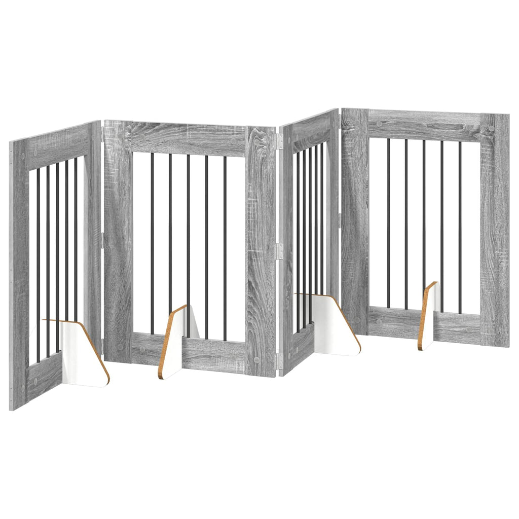 vidaXL Bramka dla psów z podpórkami 4 pcs Szary Sonoma 60 x 80 cm