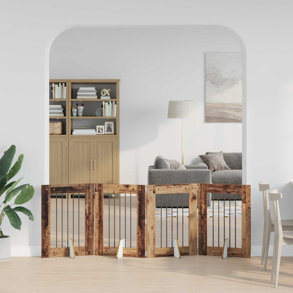 vidaXL Bramka dla psów z podpórkami 4 pcs Stare drewno 60 x 80 cm