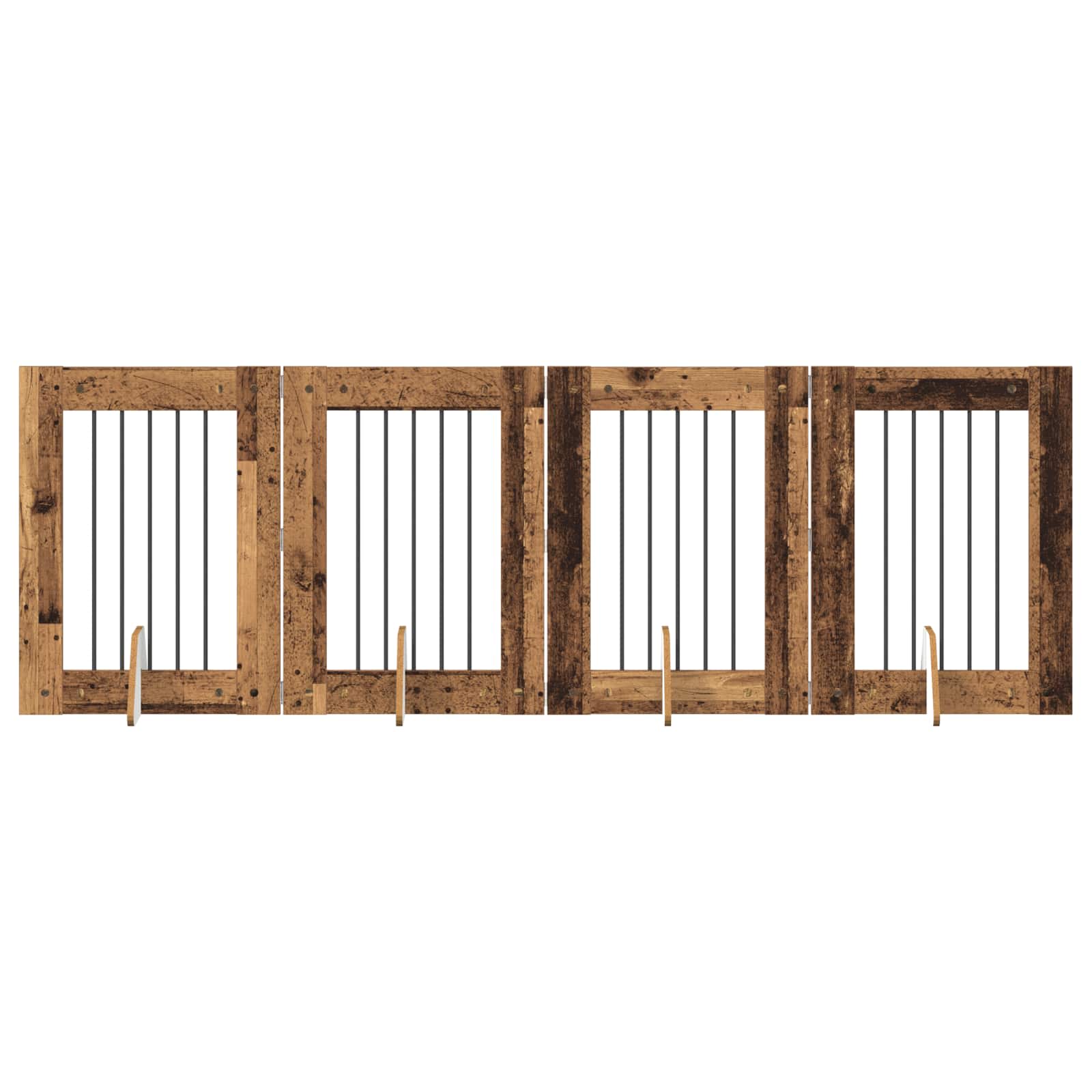 vidaXL Bramka dla psów z podpórkami 4 pcs Stare drewno 60 x 80 cm