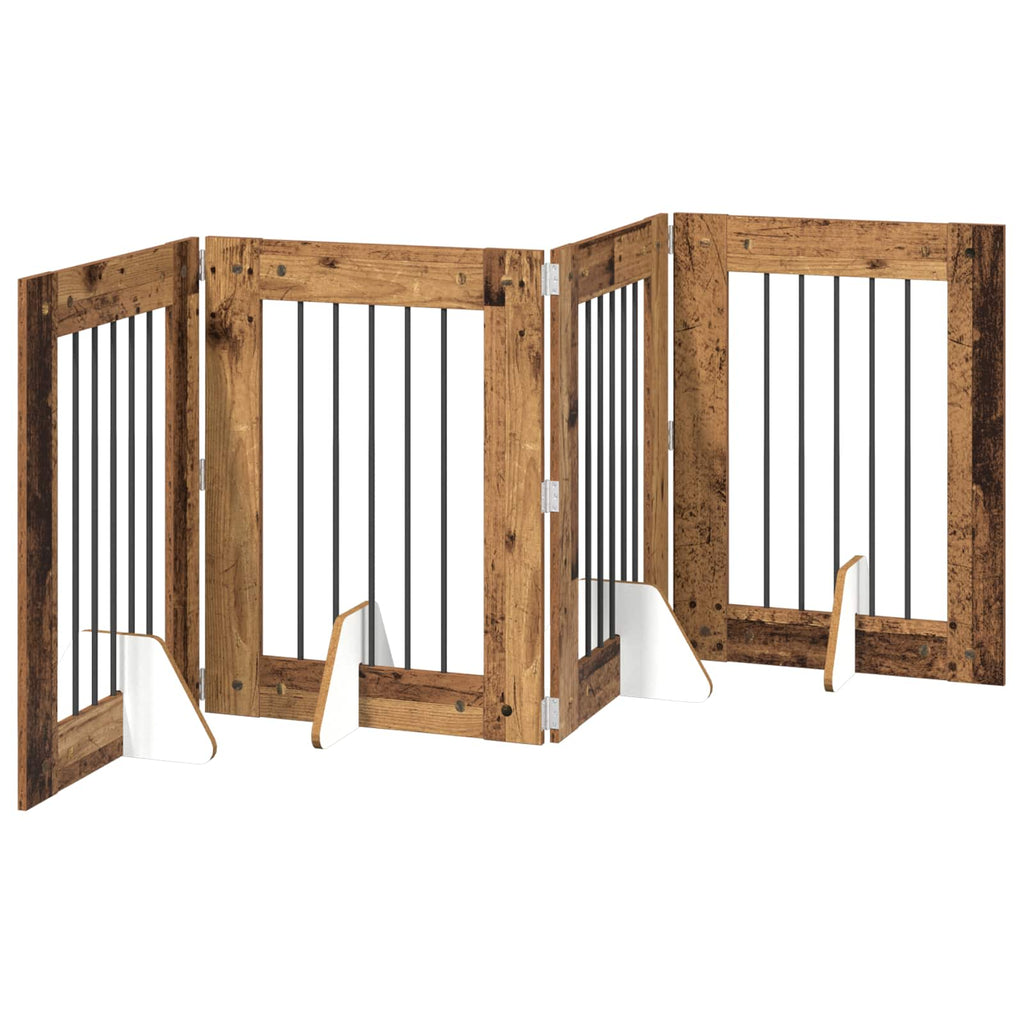 vidaXL Bramka dla psów z podpórkami 4 pcs Stare drewno 60 x 80 cm