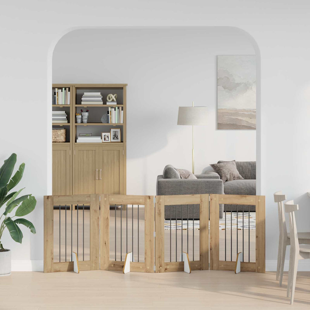 vidaXL Składana bramka dla psa z podpórkami 4 szt. Dąb artisan 241 cm