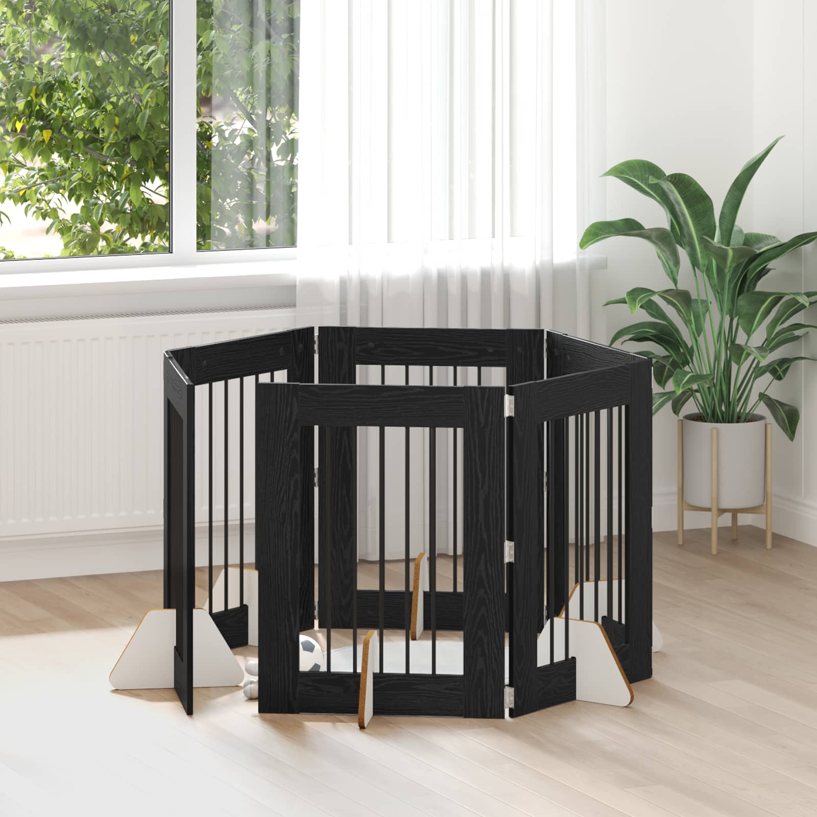 vidaXL Bramka dla psów z podpórkami 6 pcs Czarny dąb 60 x 80 cm