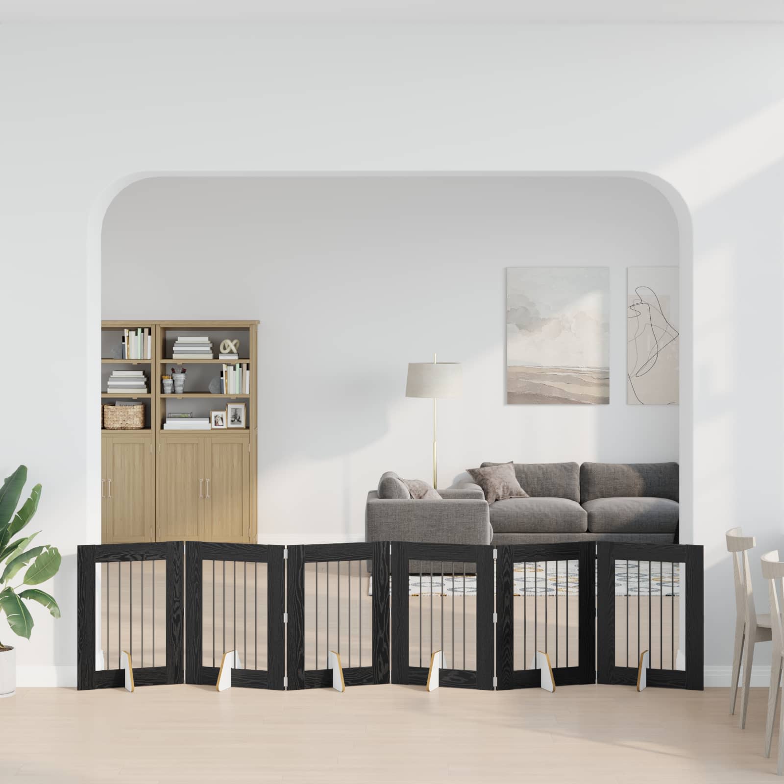 vidaXL Bramka dla psów z podpórkami 6 pcs Czarny dąb 60 x 80 cm