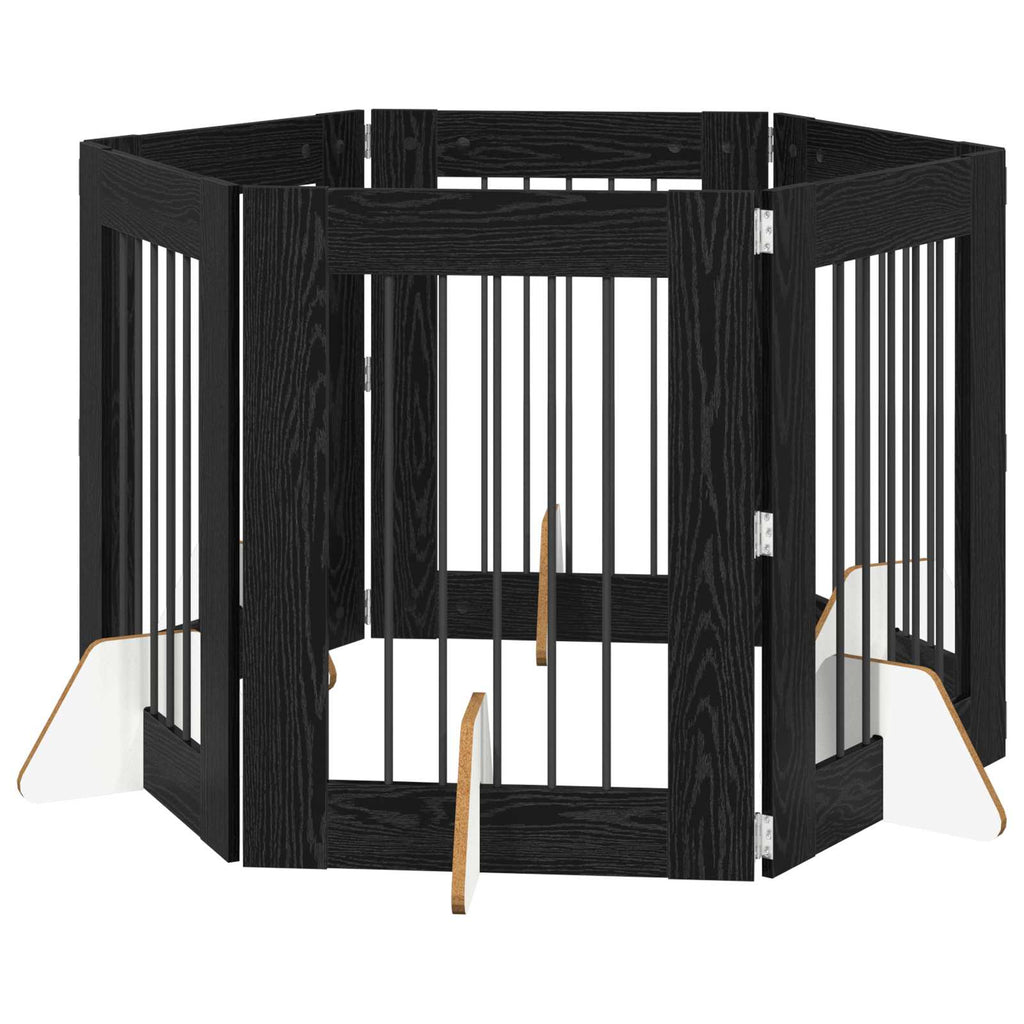 vidaXL Bramka dla psów z podpórkami 6 pcs Czarny dąb 60 x 80 cm