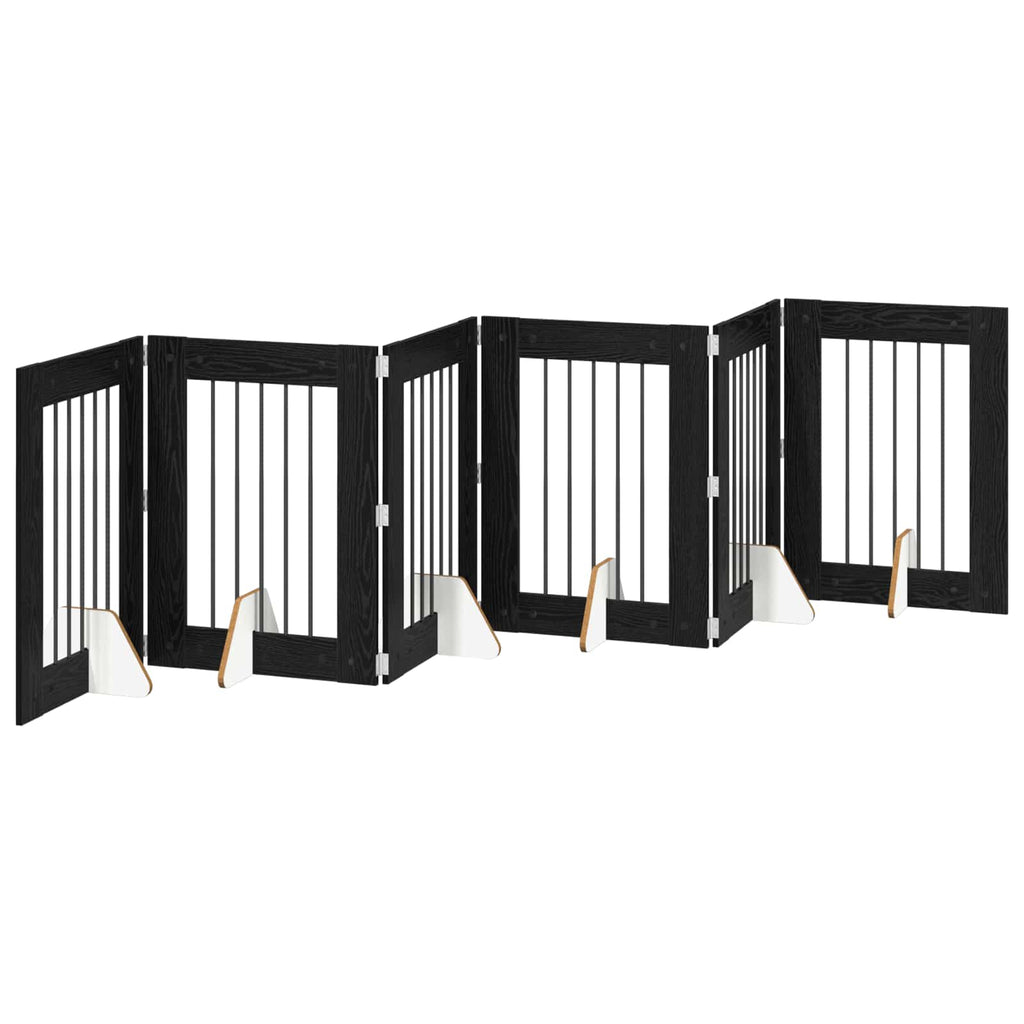 vidaXL Bramka dla psów z podpórkami 6 pcs Czarny dąb 60 x 80 cm