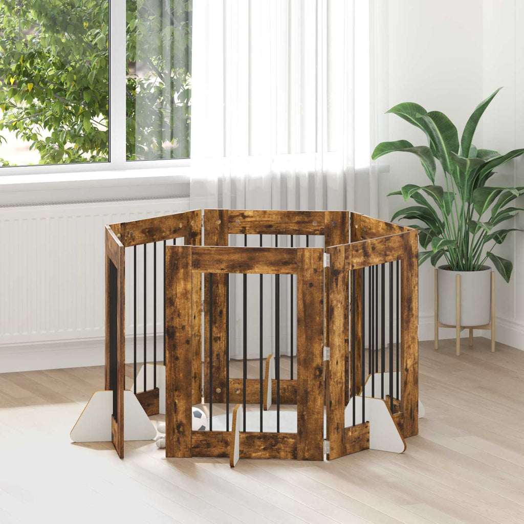 vidaXL Bramka dla psów z podpórkami 6 pcs Dąb wędzony 60 x 80 cm