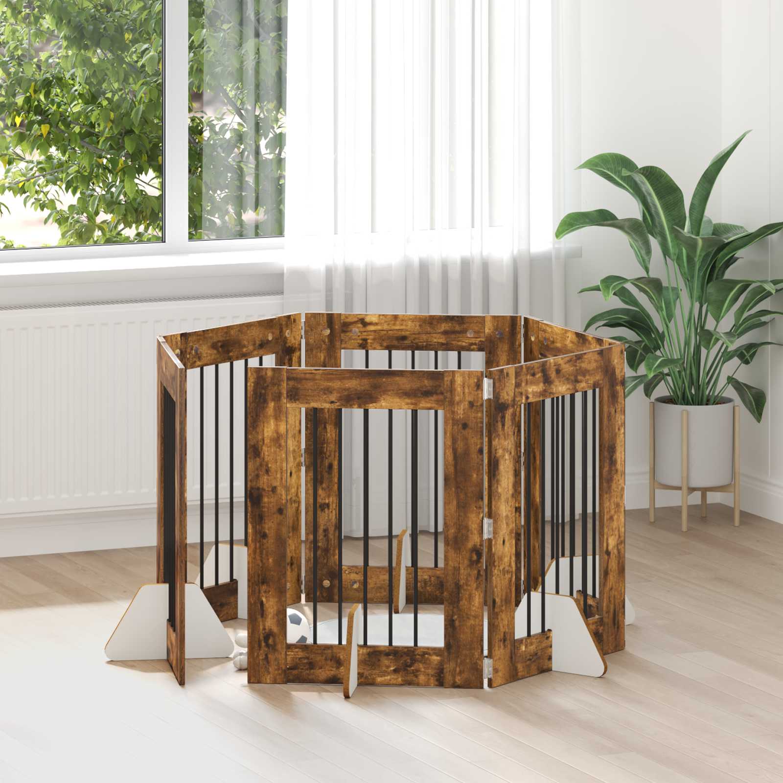 vidaXL Bramka dla psów z podpórkami 6 pcs Dąb wędzony 60 x 80 cm