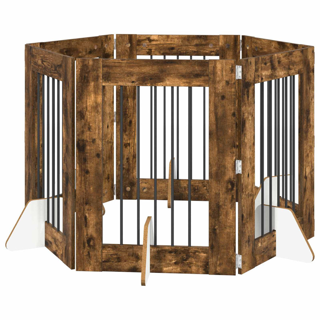 vidaXL Bramka dla psów z podpórkami 6 pcs Dąb wędzony 60 x 80 cm