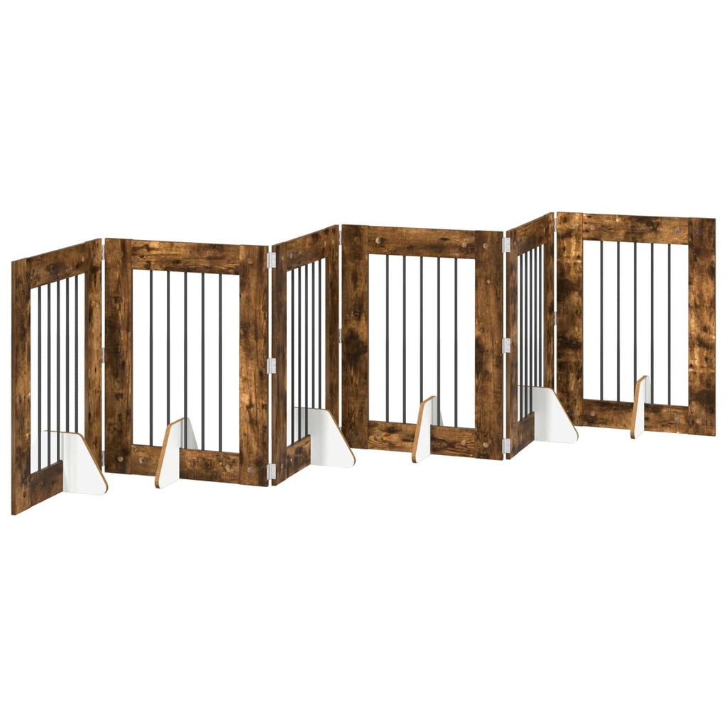 vidaXL Bramka dla psów z podpórkami 6 pcs Dąb wędzony 60 x 80 cm
