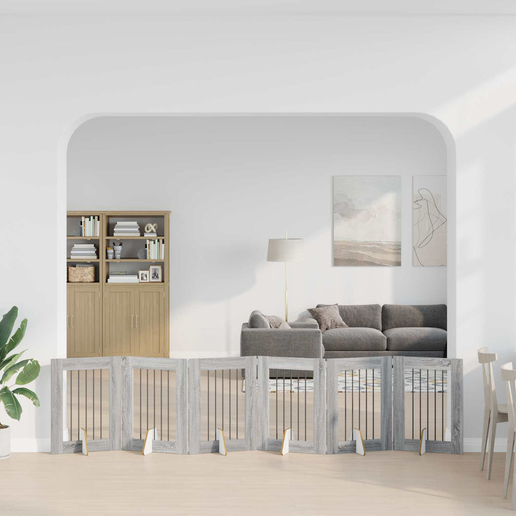 vidaXL Bramka dla psów z podpórkami 6 pcs Szary Sonoma 60 x 80 cm