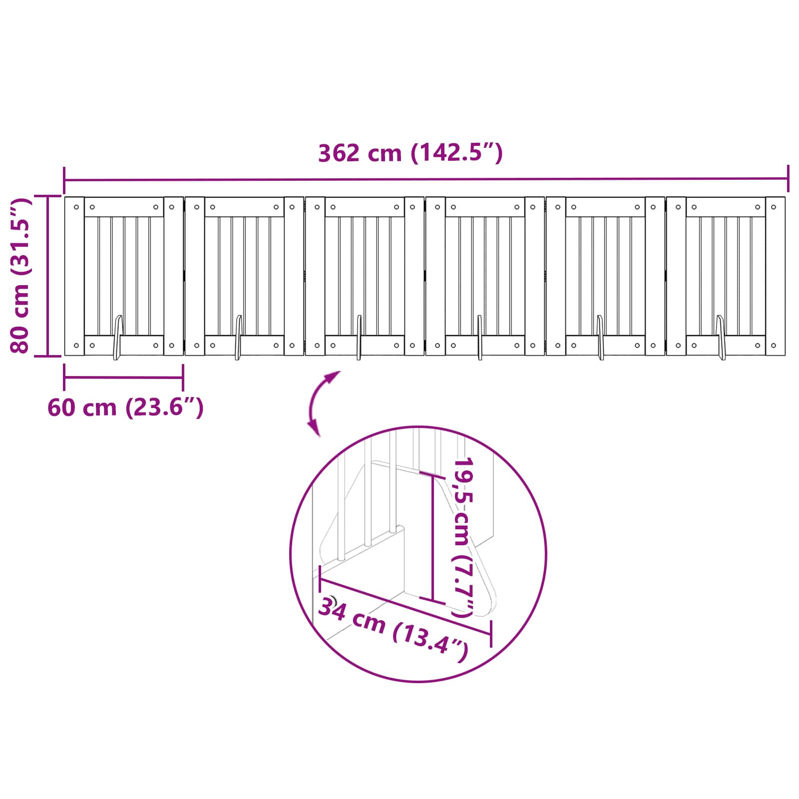 vidaXL Składana bramka dla psa z podpórkami 6 szt. Stare drewno 362 cm