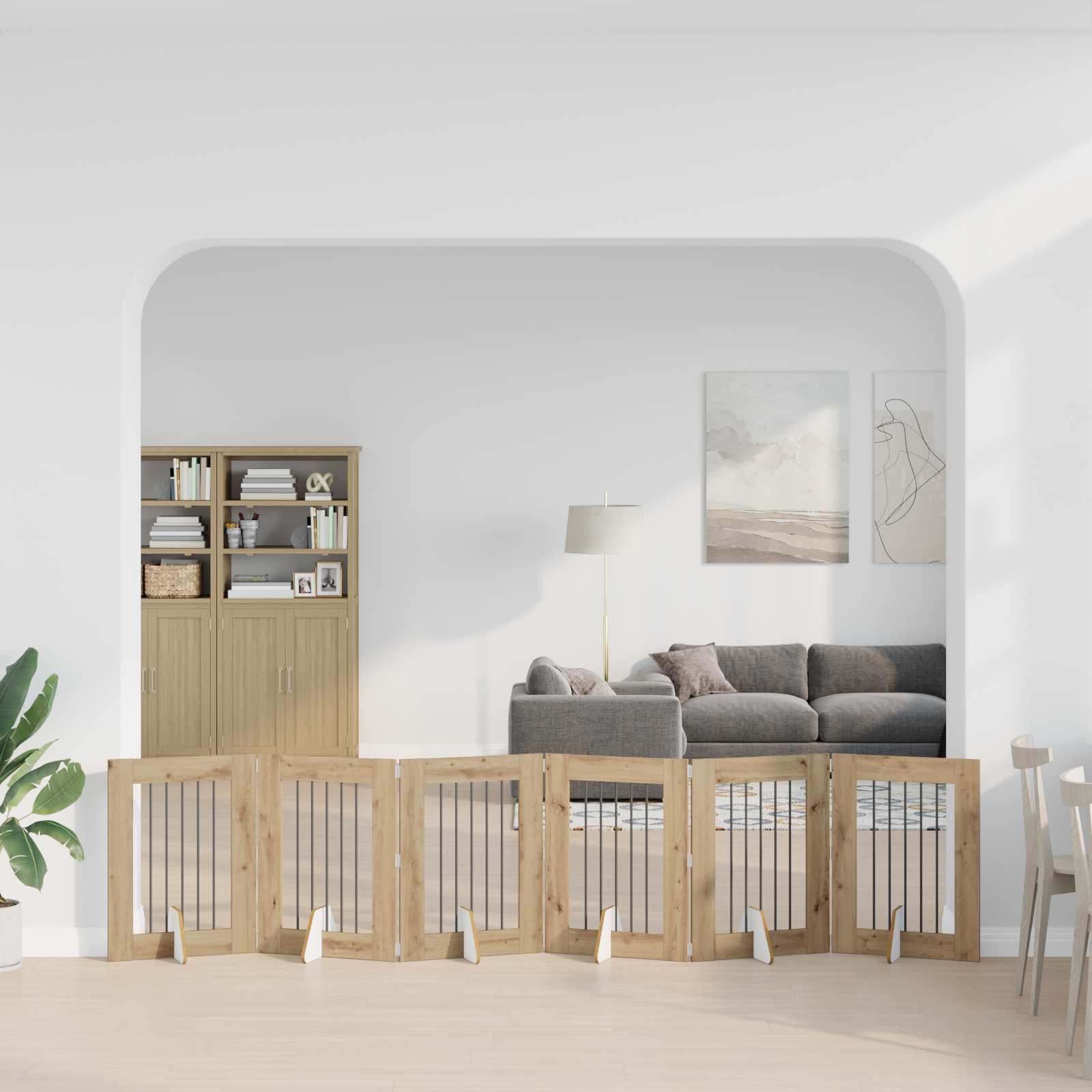 vidaXL Składana bramka dla psa z podpórkami 6 szt. Dąb artisan 362 cm
