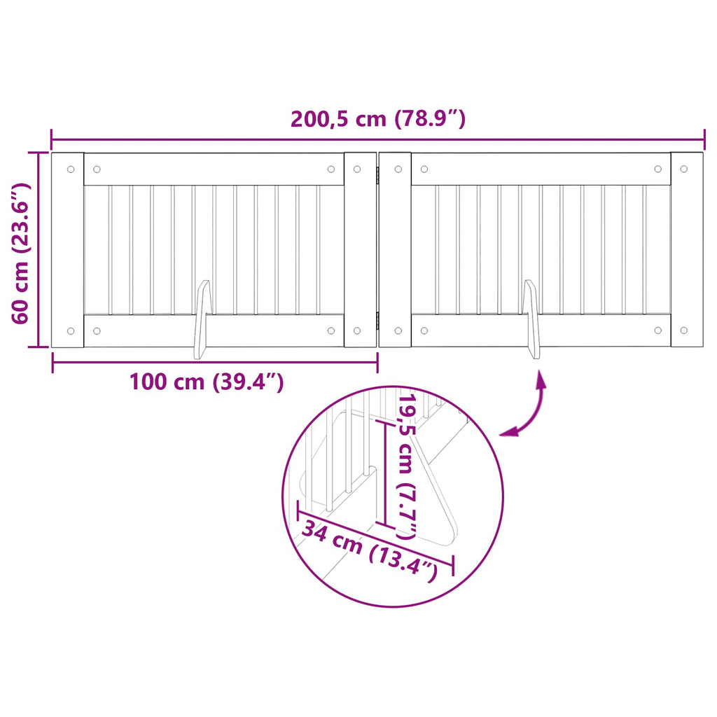 vidaXL Bramka dla psów z podpórkami 2 pcs Czarny dąb 100 x 60 cm