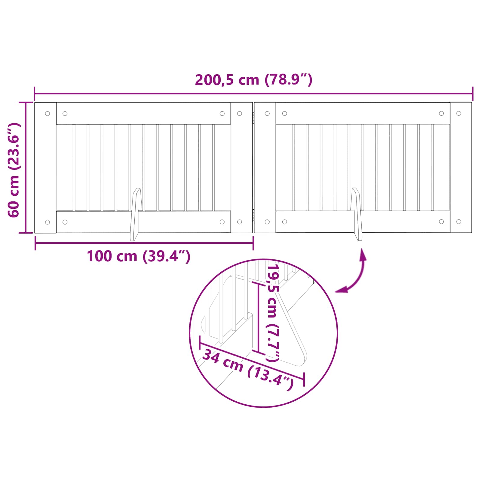 vidaXL Bramka dla psów z podpórkami 2 pcs Czarny dąb 100 x 60 cm