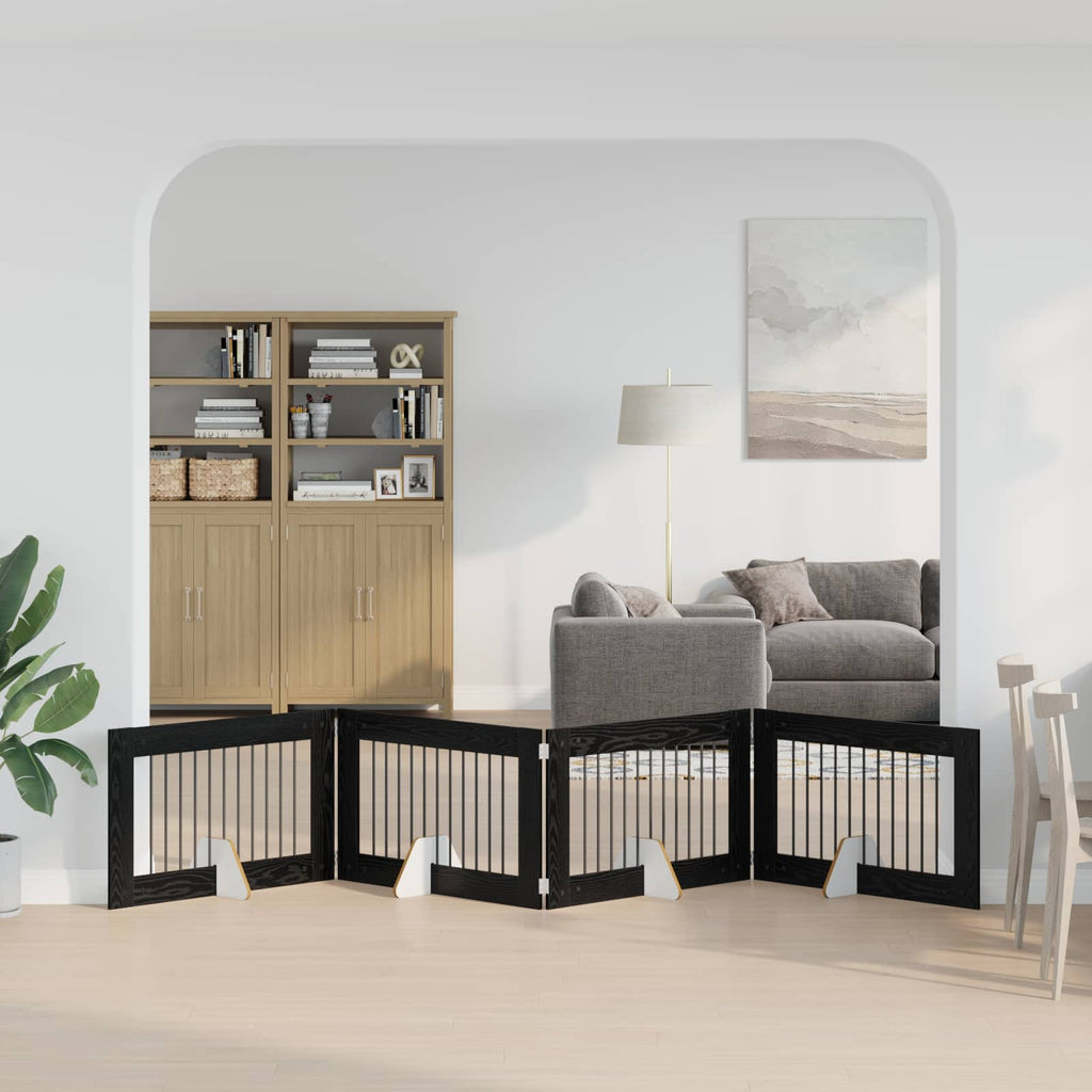 vidaXL Bramka dla psów z podpórkami 4 pcs Czarny dąb 100 x 60 cm