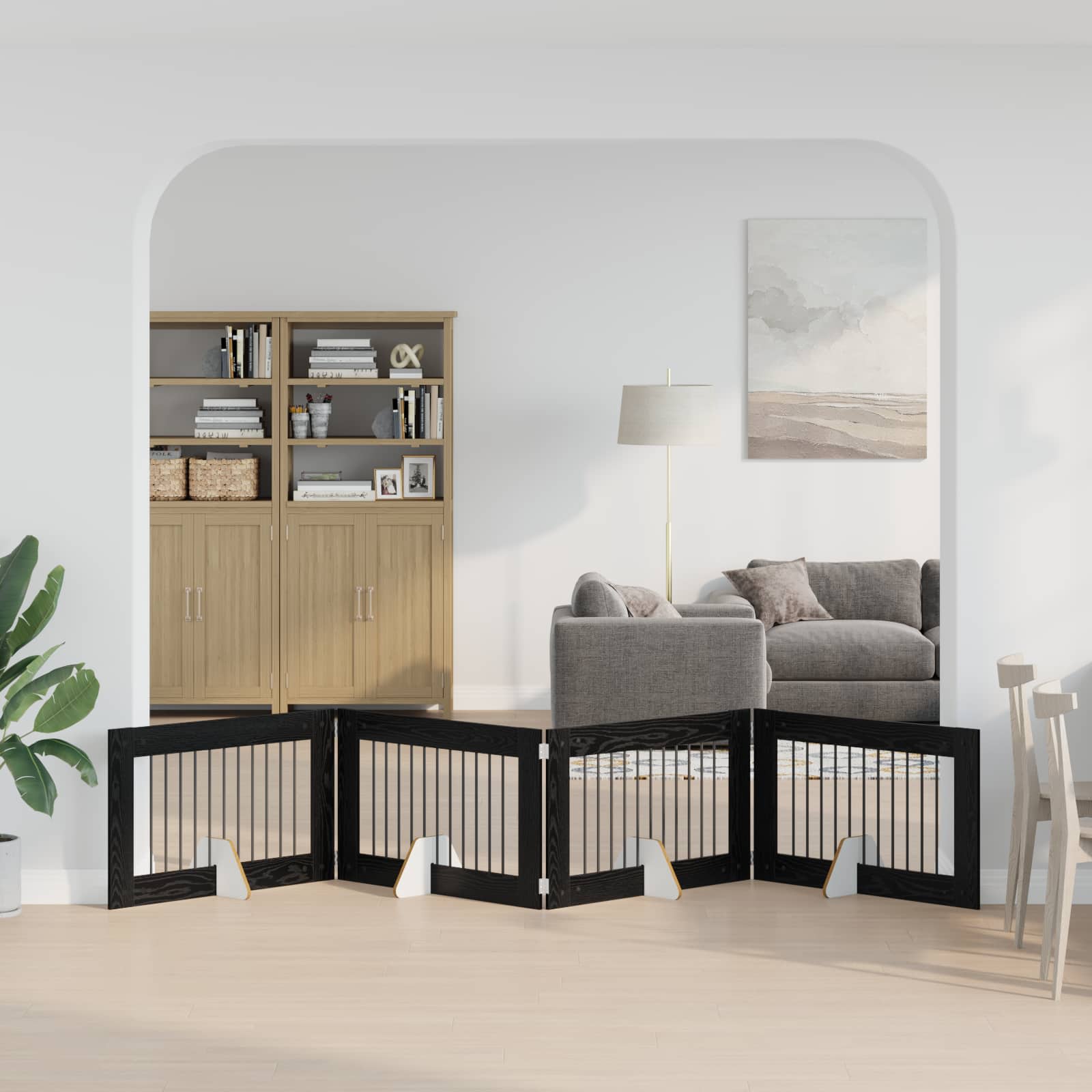 vidaXL Bramka dla psów z podpórkami 4 pcs Czarny dąb 100 x 60 cm