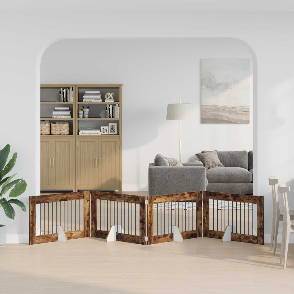 vidaXL Bramka dla psów z podpórkami 4 pcs Dąb wędzony 100 x 60 cm