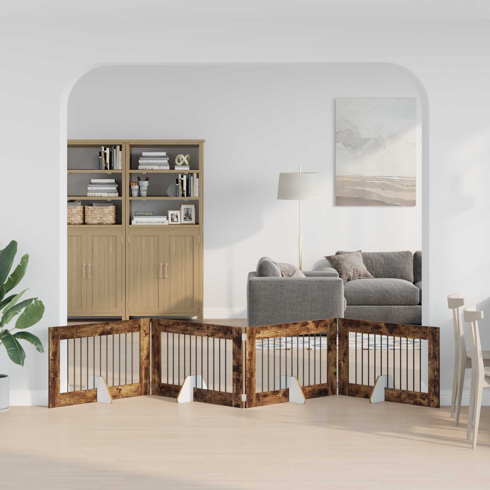 vidaXL Bramka dla psów z podpórkami 4 pcs Dąb wędzony 100 x 60 cm