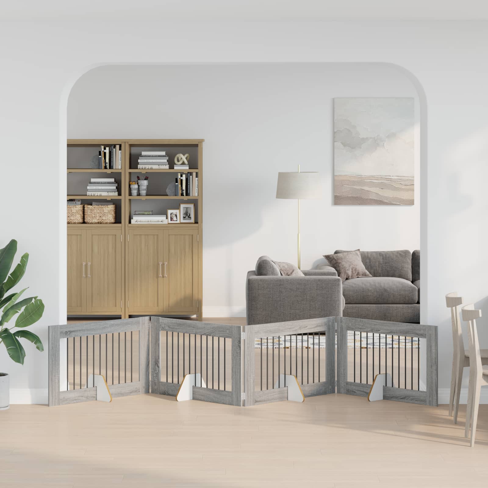 vidaXL Bramka dla psów z podpórkami 4 pcs Szary Sonoma 100 x 60 cm