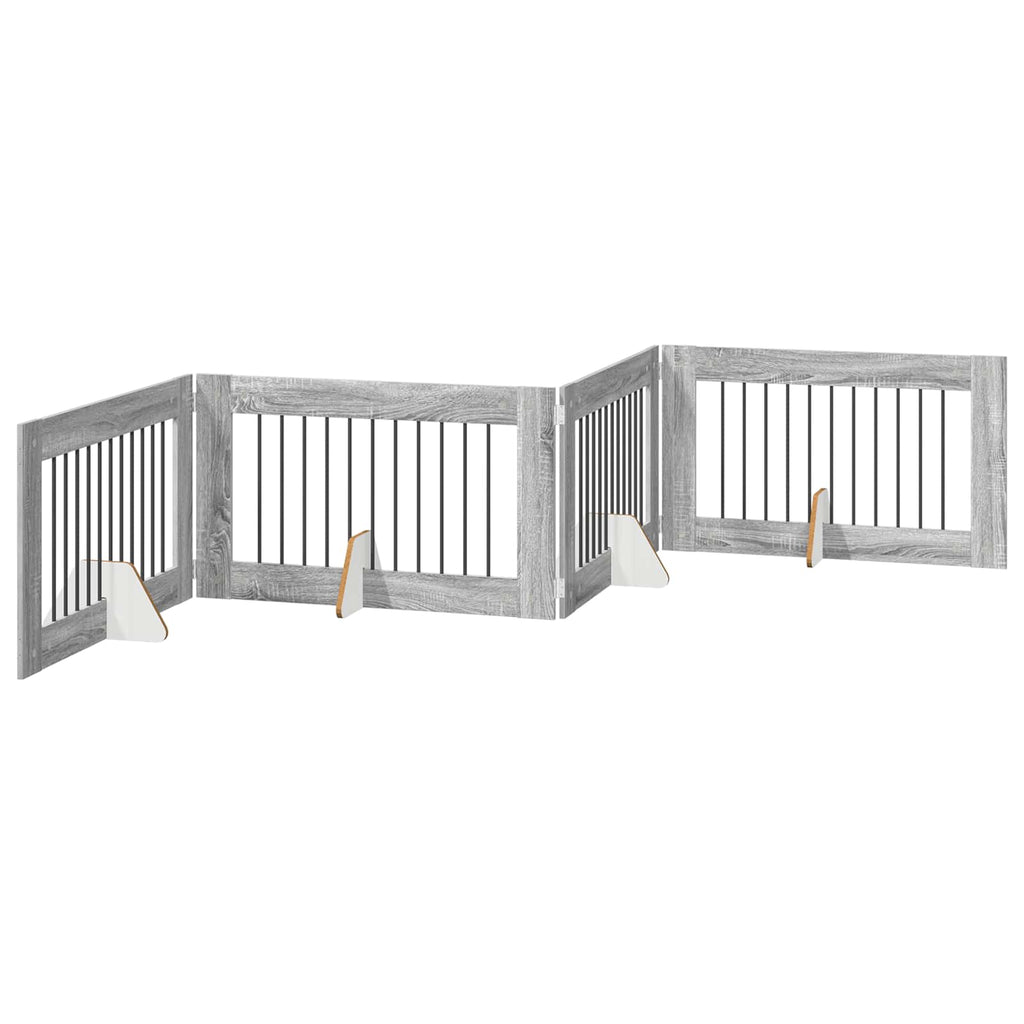 vidaXL Bramka dla psów z podpórkami 4 pcs Szary Sonoma 100 x 60 cm