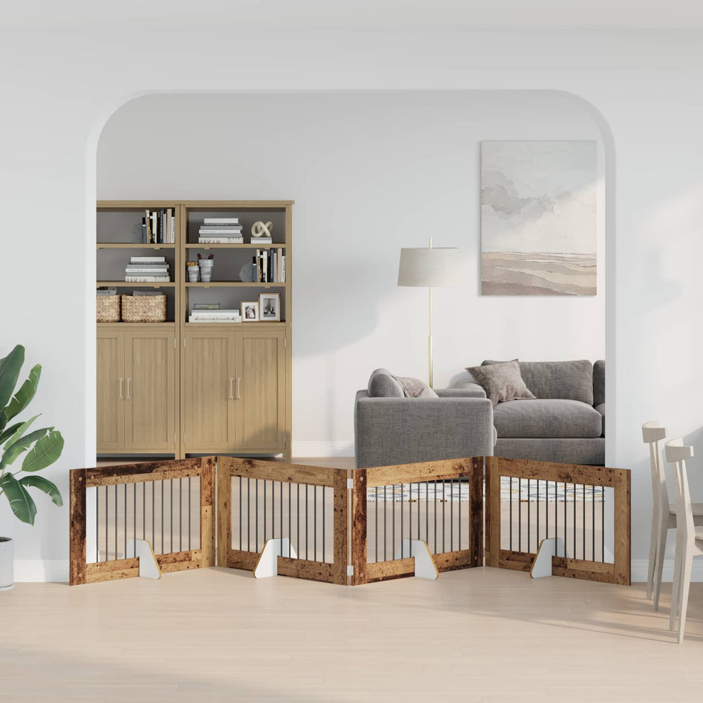 vidaXL Bramka dla psów z podpórkami 4 pcs Stare drewno 100 x 60 cm