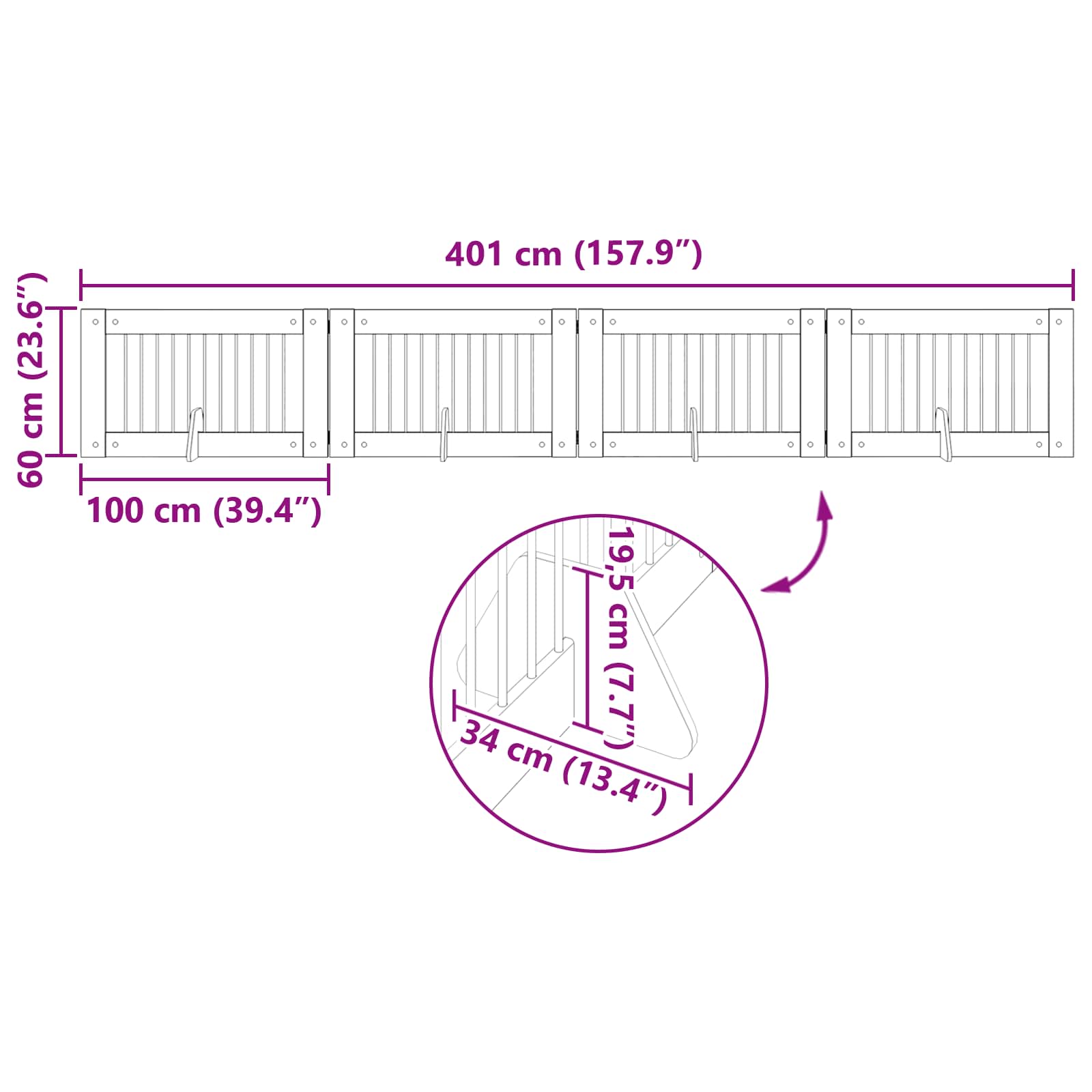 vidaXL Bramka dla psów z podpórkami 4 pcs Stare drewno 100 x 60 cm