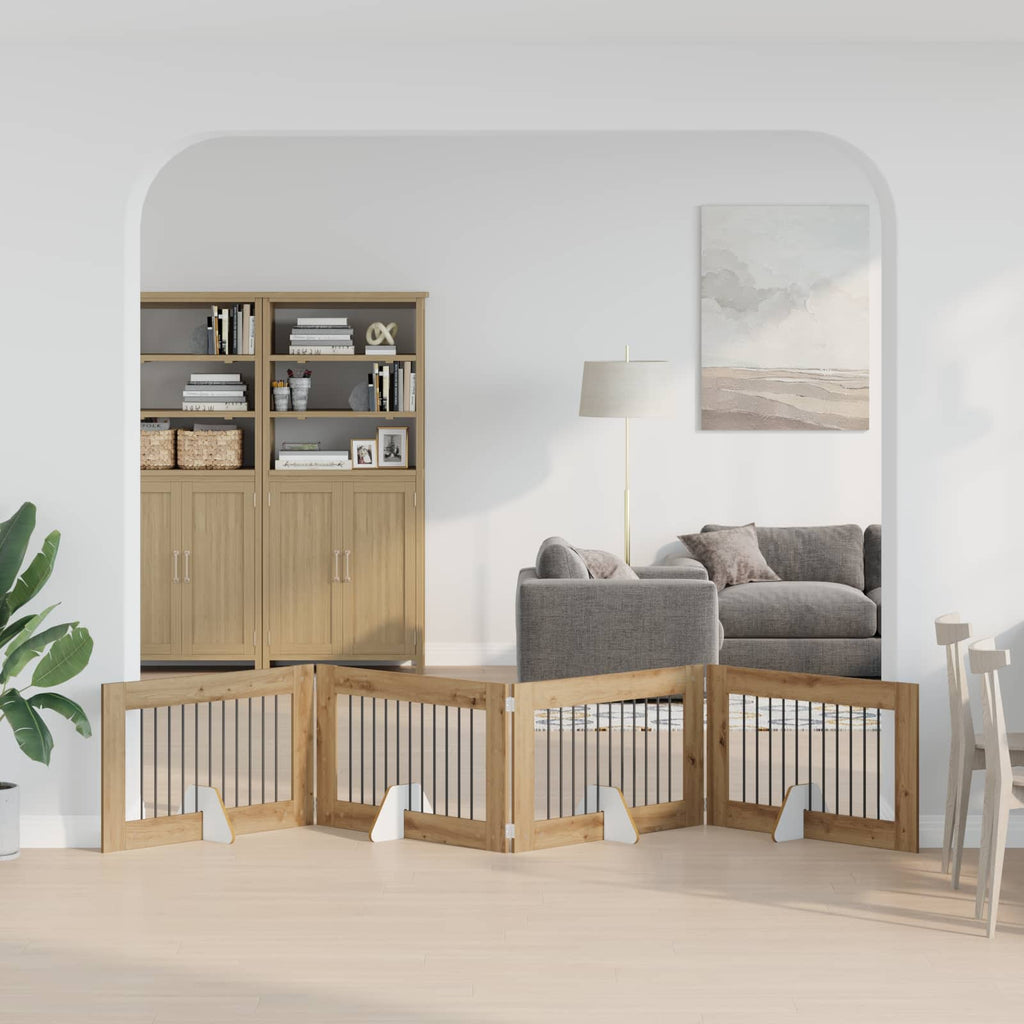 vidaXL Składana bramka dla psa z podpórkami 4 szt. Dąb artisan 401 cm