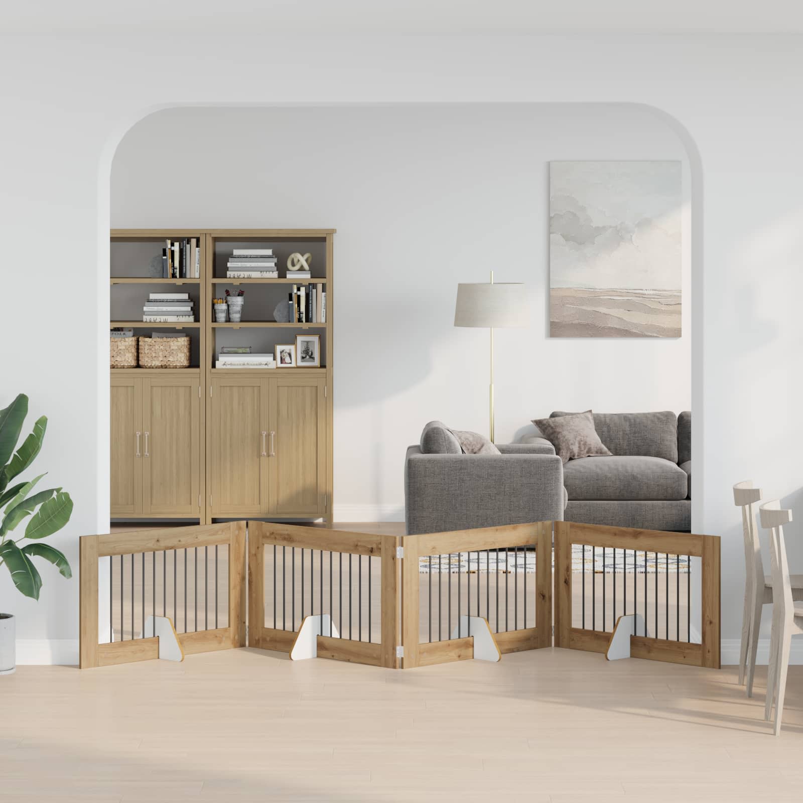 vidaXL Składana bramka dla psa z podpórkami 4 szt. Dąb artisan 401 cm