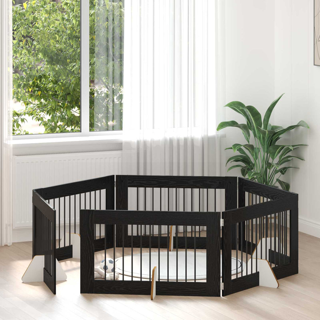 vidaXL Bramka dla psów z podpórkami 6 pcs Czarny dąb 100 x 60 cm