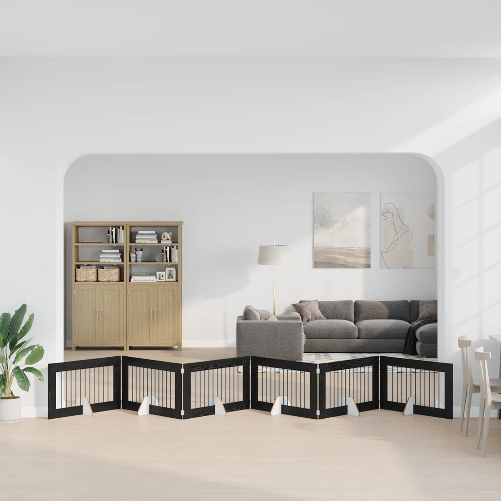 vidaXL Bramka dla psów z podpórkami 6 pcs Czarny dąb 100 x 60 cm