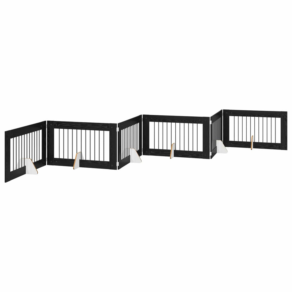 vidaXL Bramka dla psów z podpórkami 6 pcs Czarny dąb 100 x 60 cm