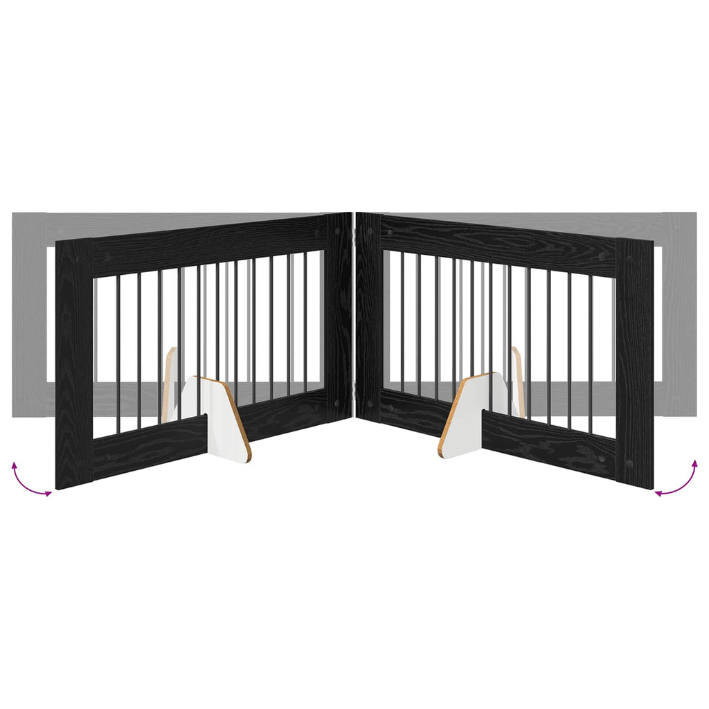 vidaXL Bramka dla psów z podpórkami 6 pcs Czarny dąb 100 x 60 cm