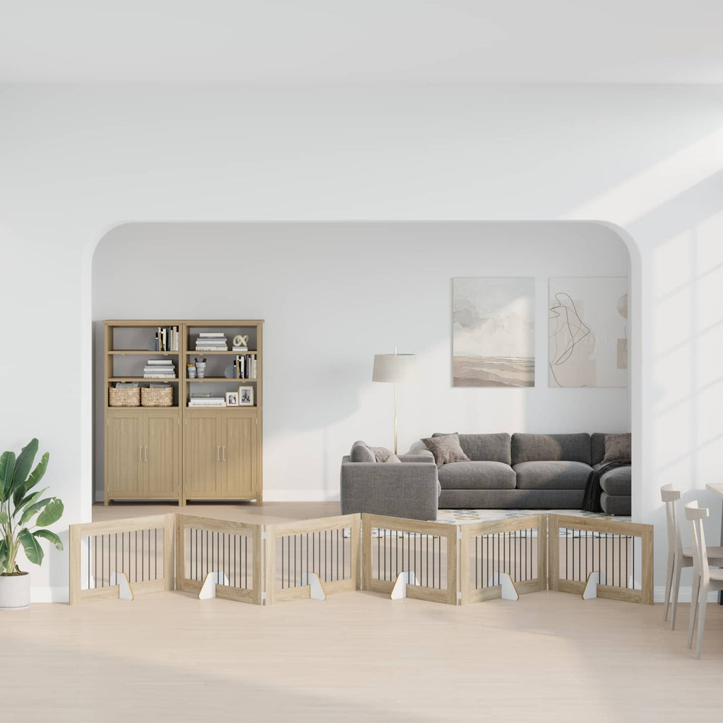 vidaXL Składana bramka dla psa z podpórkami 6 szt. dąb Sonoma 602 cm