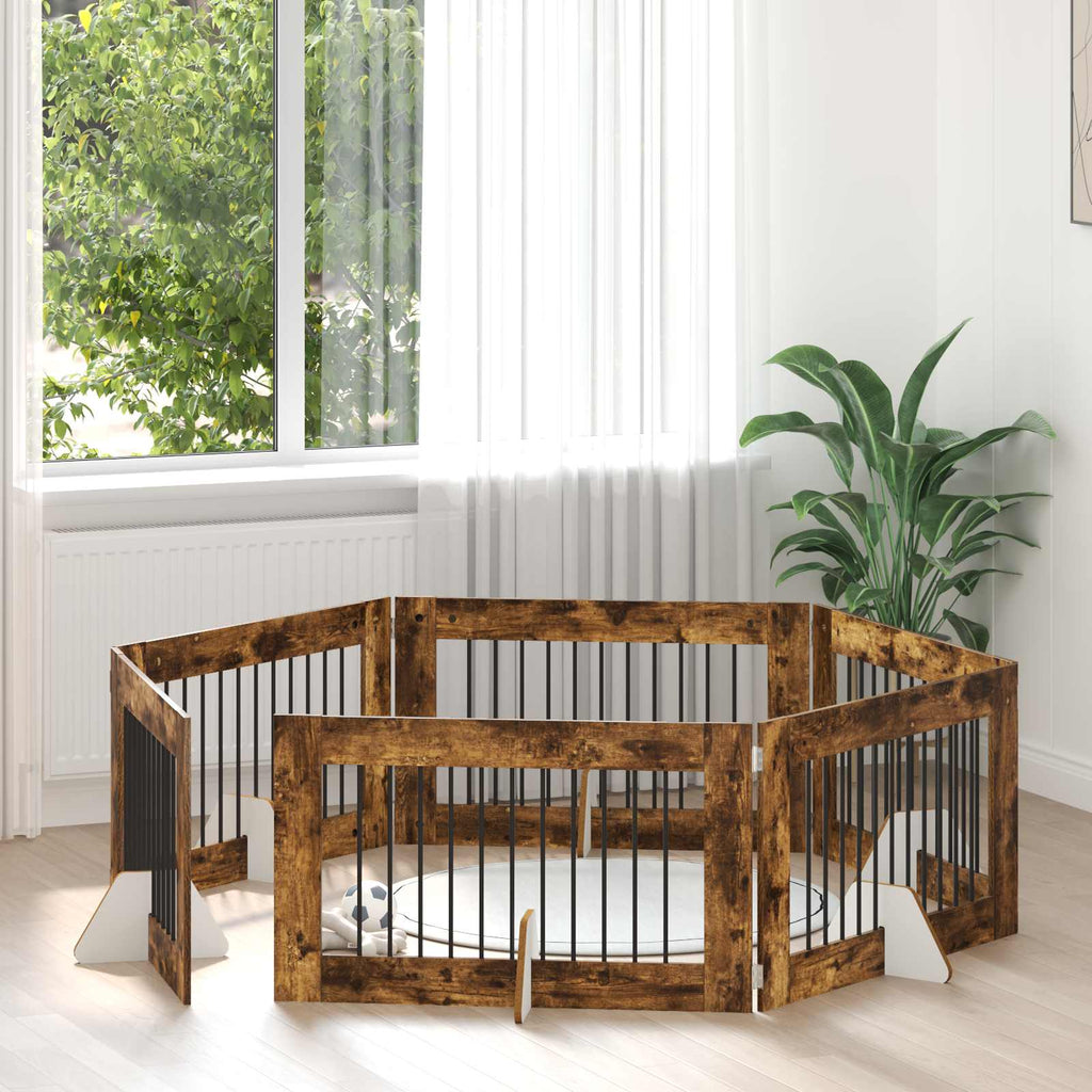 vidaXL Bramka dla psów z podpórkami 6 pcs Dąb wędzony 100 x 60 cm